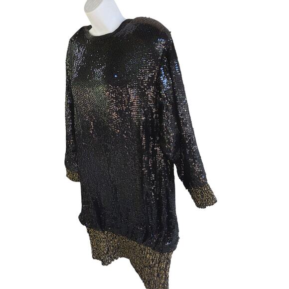 Lillie Rubin Sequin Bubble Dress 80s Black Gold sz Small - Picture 8 of 16